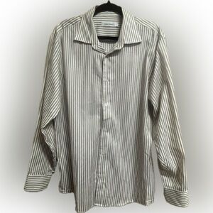 Calvin Klein Men’s BU LS Maroon Beige White Stripe Dress Shirt Size Large